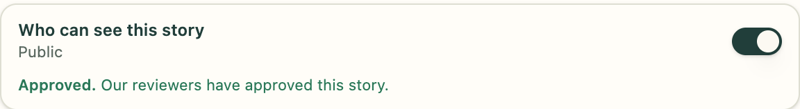 The Public/Private visibility toggle on a story's edit page.